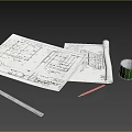Architectural Plans With Tape Measure Pencil And Green Mug For Daily Use