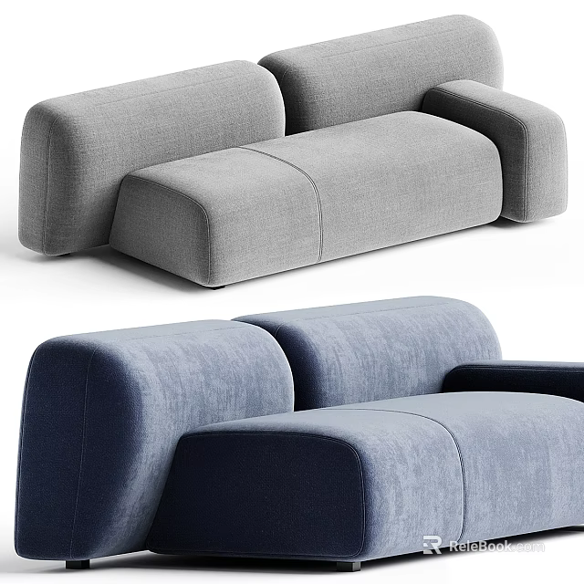 Modern Gray And Blue Multi Seater Sofa With Soft Upholstery And Modular Design 3d model 