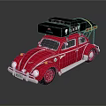 Vibrant Red Volkswagen Beetle With Black Roof Luggage And Travel Gear
