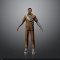3D Character Model Wearing Orange Overalls Gray Long Sleeves Red Gloves And White Sneakers