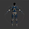 Game and Movie Character in Blue Armor With Golden Accents and Sci Fi Design