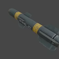 Gray Military Missile With Yellow Bands Rear Fins And Detailed Weapon Design Features