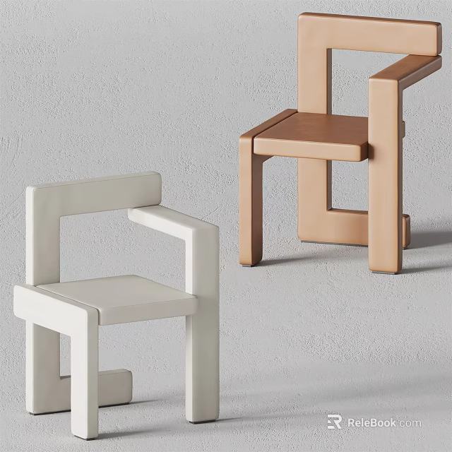 Modern Minimalist Single Chairs With Geometric Frame White Copper And Clean Lines 3d model 