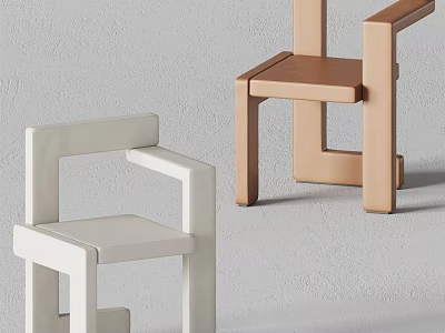 Modern Minimalist Single Chairs With Geometric Frame White Copper And Clean Lines 3d model