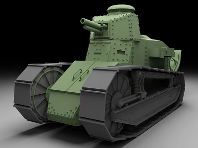 Vintage Green Military Tank Model With Turret Cannon And Track Design 3d model