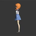 3D Fictional Character Creature With Orange Hair Blue School Uniform Standing Arms Outstretched Dark Background