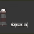 Red And White Lighthouse Scene With Dock Lifebuoy Lifeboat And Rocks