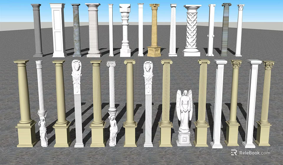 Variety Of Roman Columns With Sculptural Details 3d model 