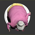 Elderly Lady Character Model With Pink Dress White Bun And Glasses On White Base
