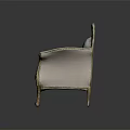 Luxurious Single Sofa With Golden Carved Frame Light Fabric And Geometric Pattern Pillow