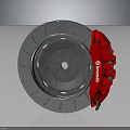 Automotive Brake System Components Including Brembo Red Brake Pad And Silver Disc