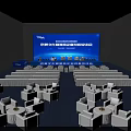 Conference Hall Seating Layout With White Seats And Blue Background Design 3d model