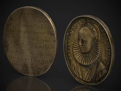 Vintage Oval Metal Decorative Items With Engraved Text And Portrait Designs 3d model