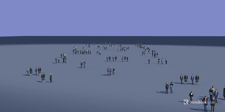 Crowd of People Spreading Out And Standing In Large Open Space 3d model 