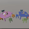Colorful Children's Round Pink and Square Blue Tables with Chairs Toys and Books