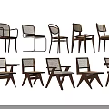 Collection of Various Design Dining Chairs with Wooden Frames and Rattan Details