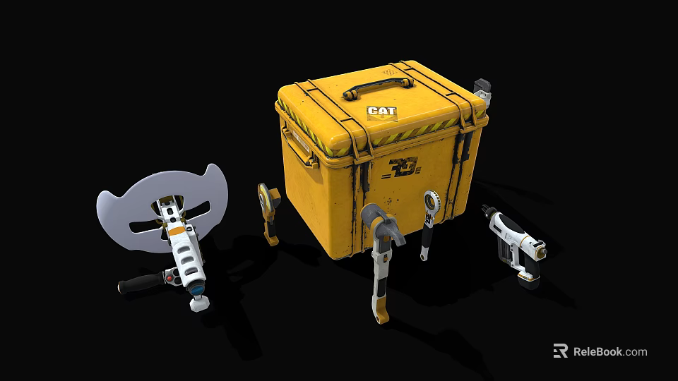 Complete Hardware Tools Kit With Yellow CAT Toolbox And Assorted Hand Tools 3d model 