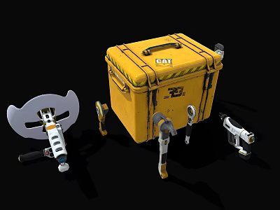 Complete Hardware Tools Kit With Yellow CAT Toolbox And Assorted Hand Tools 3d model