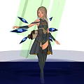 Fantasy Game Character In Teal Dress With Glowing Blades