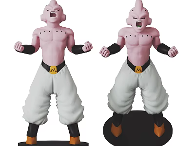 Two Pink Action Figures With White Pants Black Belt Different Expressions and Black Bases 3d model