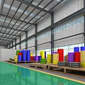 Hardware Tools Storage in Large Warehouse with Colorful Coils on Wooden Pallets