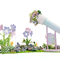 Telescope Shaped Art Installation With Colorful Floral Decor And Pastel Pink Stand