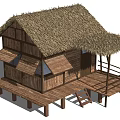 Traditional Stilt House With Thatch Roof Wooden Structure And Stilt Supports Windows And Porch Design