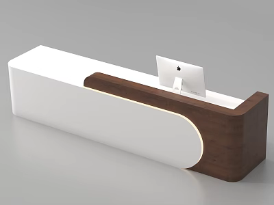 Modern Curved Reception Desk With White And Wooden Design And Computer 3d model