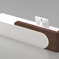 Modern Curved Reception Desk With White And Wooden Design And Computer