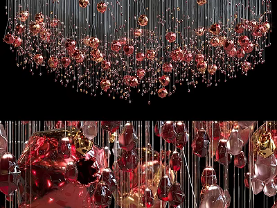 Modern Elegant Chandelier With Hanging Red Gold Crystal Glass Spheres Decor 3d model