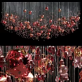 Modern Elegant Chandelier With Hanging Red Gold Crystal Glass Spheres Decor