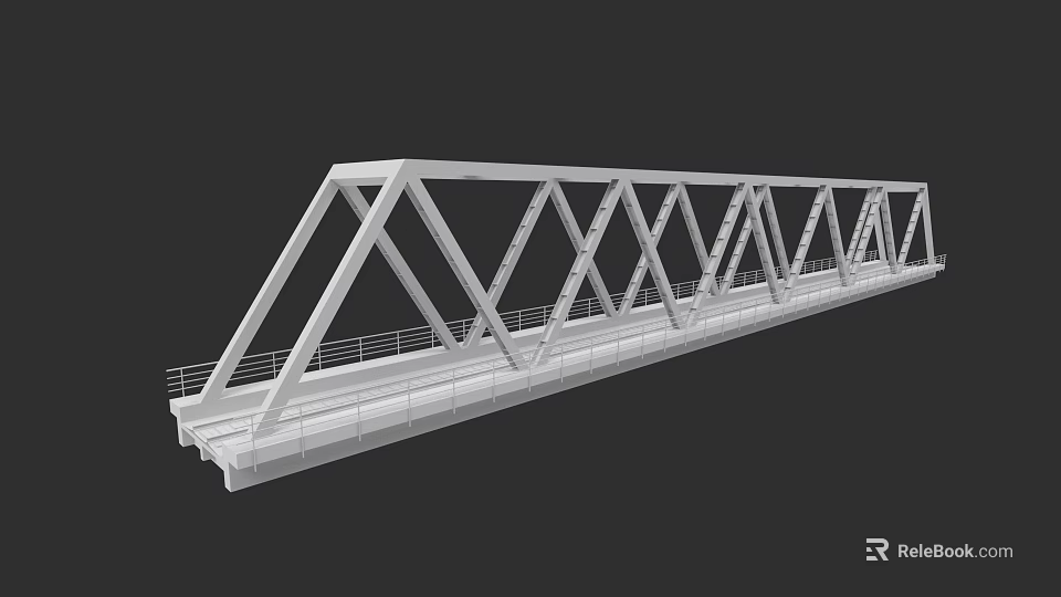 White Steel Truss Railway Bridge Structure with Steel Frame for Train Passage 3d model 