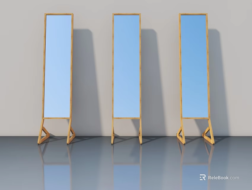 Three Modern Hinged Doors With Gold Frame And Blue Panel For Home Decor 3d model 