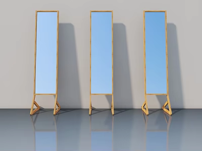 Three Modern Hinged Doors With Gold Frame And Blue Panel For Home Decor 3d model