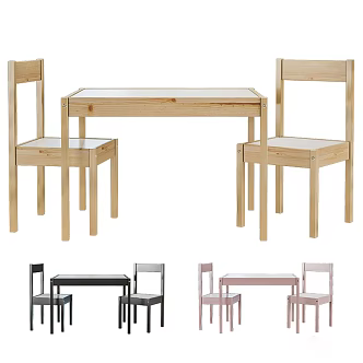 Modern Children's Solid Wood Dining Table and Chair 3d model