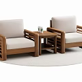 Two Single Sofas With Wooden Frame And Light Colored Cushion Side Table In Between 3d model