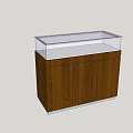 Wooden Display Cabinet With Clear Glass Top And White Interior Shelf