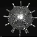 Ancient Spherical Metal Weapon With Numerous Sharp Spikes And Attached Chain 3d model