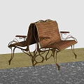 Outdoor Chairs With Wooden Slat Seat Backrest And Ornate Curved Iron Frame Design
