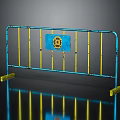 Blue and Yellow Metal Safety Barrier with Blue Sign on Rails and Yellow Base