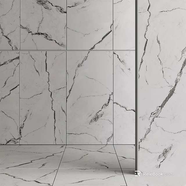 Marble Tile Components With Natural White Veined Pattern For Interior Design 3d model 