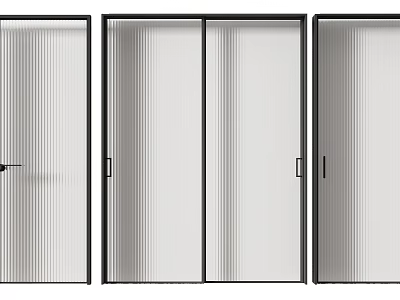 Modern Interior Sliding Doors With Black Frame And Vertical Stripe Glass 3d model