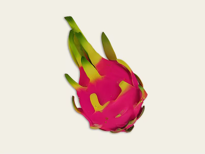 Fresh Ripe Dragon Fruit With Pink Skin And Green Leaves Close Up 3d model