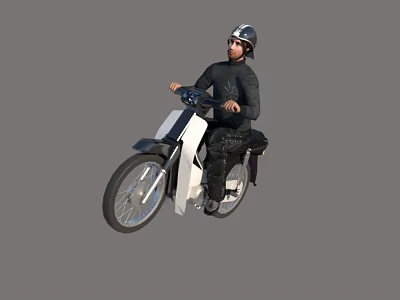 Classic White and Black Motorcycle With Rider in Black Outfit and Helmet 3d model