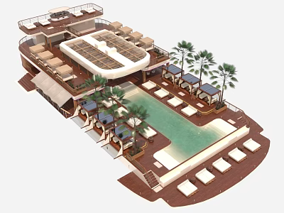 Luxury Yacht with Spacious Deck Featuring Swimming Pool Palm Trees and Sun Loungers 3d model