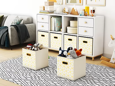 White Storage Cabinet With Drawers And Two Yellow Geometric Boxes For Home Organization Essentials 3d model