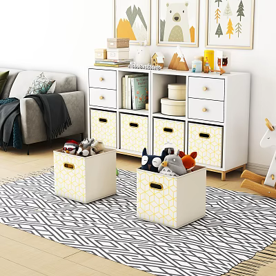 White Storage Cabinet With Drawers And Two Yellow Geometric Boxes For Home Organization Essentials 3d model