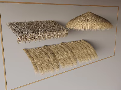 Different Natural Thatch Sunshade Designs with Square Round and Elongated Shapes 3d model