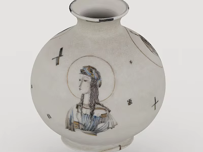 Hand Painted Ceramic Vase With Female Portrait And Decorative Crosses Stars 3d model