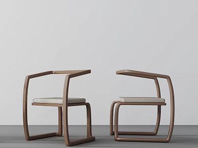 Two Modern Leisure Chairs With Wooden Frame Curved Armrests And Light Colored Seat 3d model